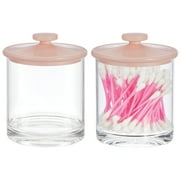 mDesign Small Round Acrylic Apothecary Canister Jars - 2 Pack - Clear/Light Pink