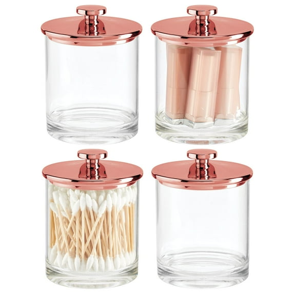 mDesign Small Round Acrylic Apothecary Canister Jars - 4 Pack - Clear/Chrome