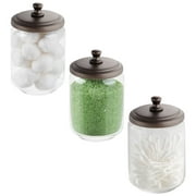 mDesign Small Round Glass Apothecary Storage Canister Jars, 3 Pack, Clear/Bronze