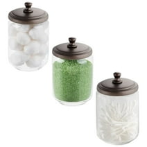 mDesign Small Round Glass Apothecary Storage Canister Jars, 3 Pack, Clear/Bronze