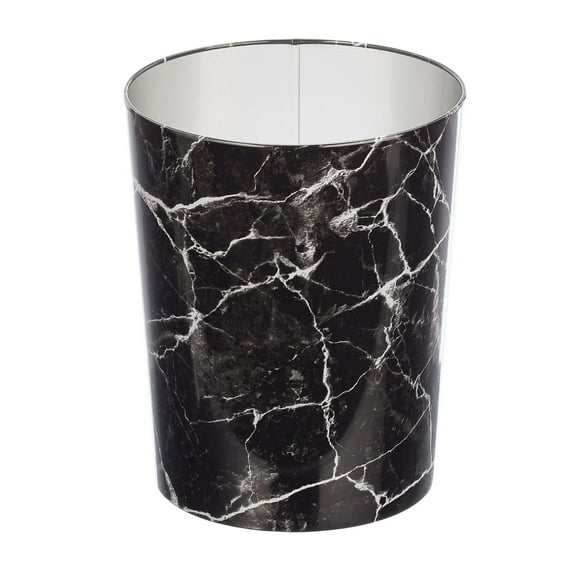 mDesign Small Round Metal 1.7 Gallon Wastebasket/Recycling Can, Black Marble