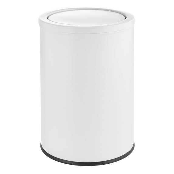 mDesign Small Round Metal 4.8 Gallon Covered Bathroom Swing Lid Trash Can, White