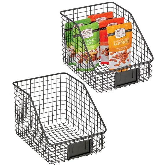 mDesign Small Slanted Kitchen Organizer Basket, Label Slot, 2 Pack, Matte Black