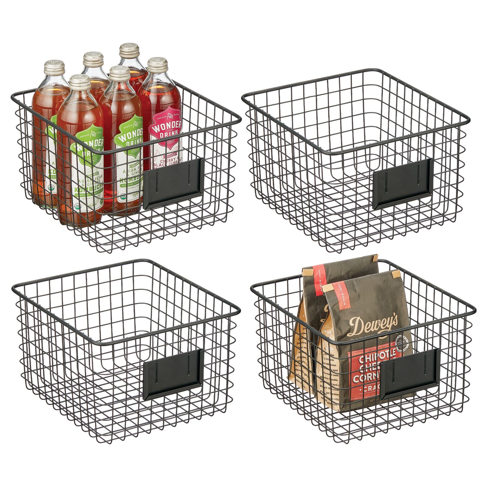 mDesign Small Steel Kitchen Organizer Basket Label Slot, 4 Pack