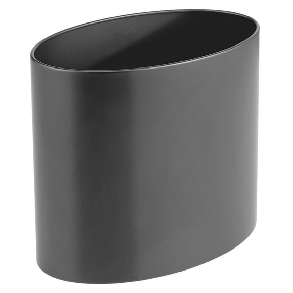 mDesign Small Steel Metal 2.09 Gal Oval Trash Can Wastebasket Bin, Charcoal Gray
