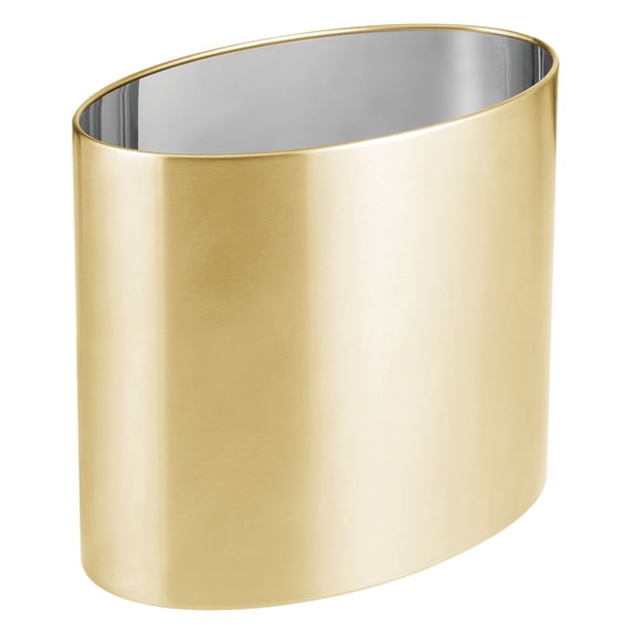 mDesign Small Steel Metal 2.09 Gal Oval Trash Can Wastebasket Bin, Soft Brass