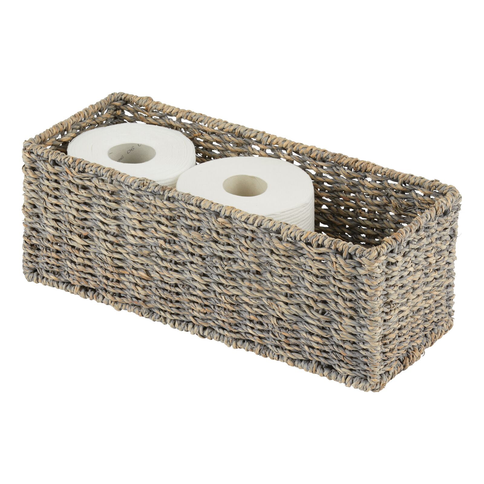 mDesign Woven Hyacinth Narrow Bathroom Toilet Roll Holder Storage Organizer  Basket Bin - Rectangle Containers for Bathroom, Toilet Tank - Hold 3 Rolls  of Toilet Paper - Gray 1 Gray