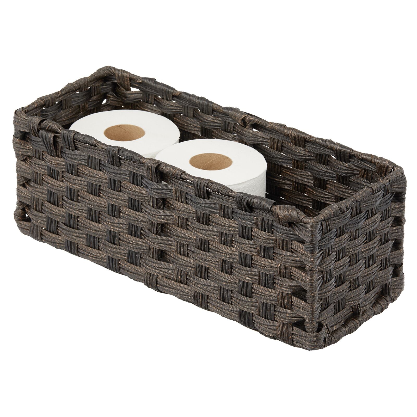mDesign Small Woven Toilet Tank Bathroom Storage Basket - Camel Brown