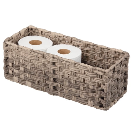 mDesign Small Woven Toilet Tank Bathroom Storage Basket - Taupe/Tan