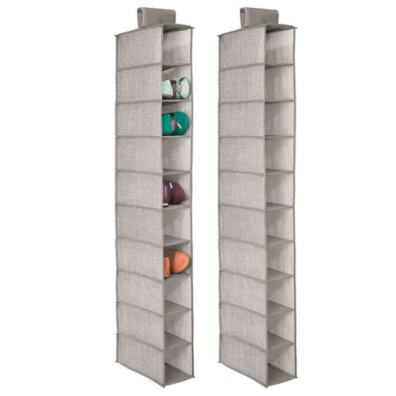 mDesign Soft 10 Shelf Fabric Closet Hanging Storage Unit, 2 Pack - Linen/Tan