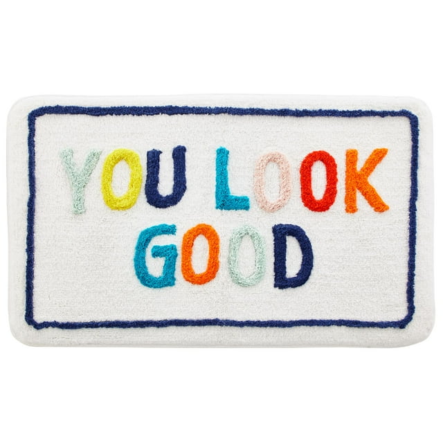 mDesign Soft Cotton Spa Mat Bathroom Rug, "You Look Good" Design ...