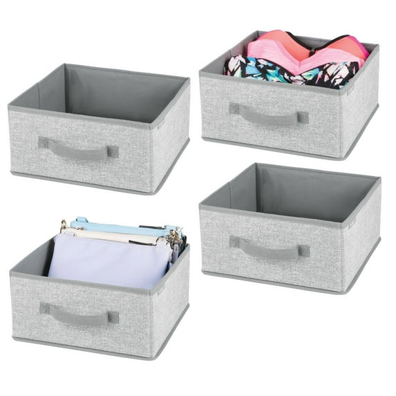mDesign Soft Fabric Closet Organizer Box with Front Pull Handle, 4 Pack, Gray