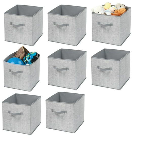 mDesign Soft Fabric Nursery Organizer Bin with Front Handle, 8 Pack - Gray
