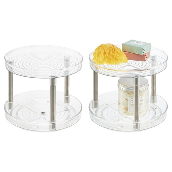 mDesign Spinning 2-Tier Lazy Susan Turntable Storage Tower - 2 Pack - Clear