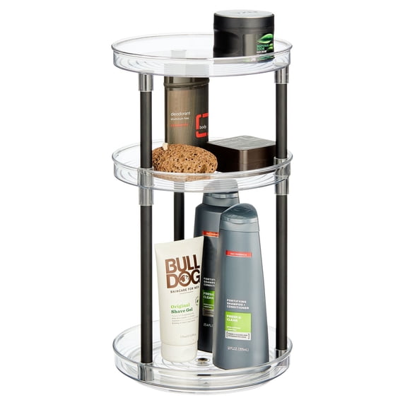mDesign Spinning 3-Tier Lazy Susan 360 Makeup Organizer Tower, Clear/Matte Black