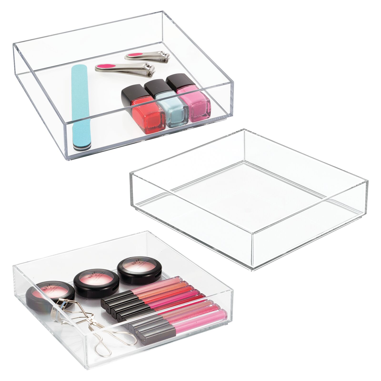 mDesign Square Plastic Cosmetic Vanity Drawer Organizer Bin 3 Pack