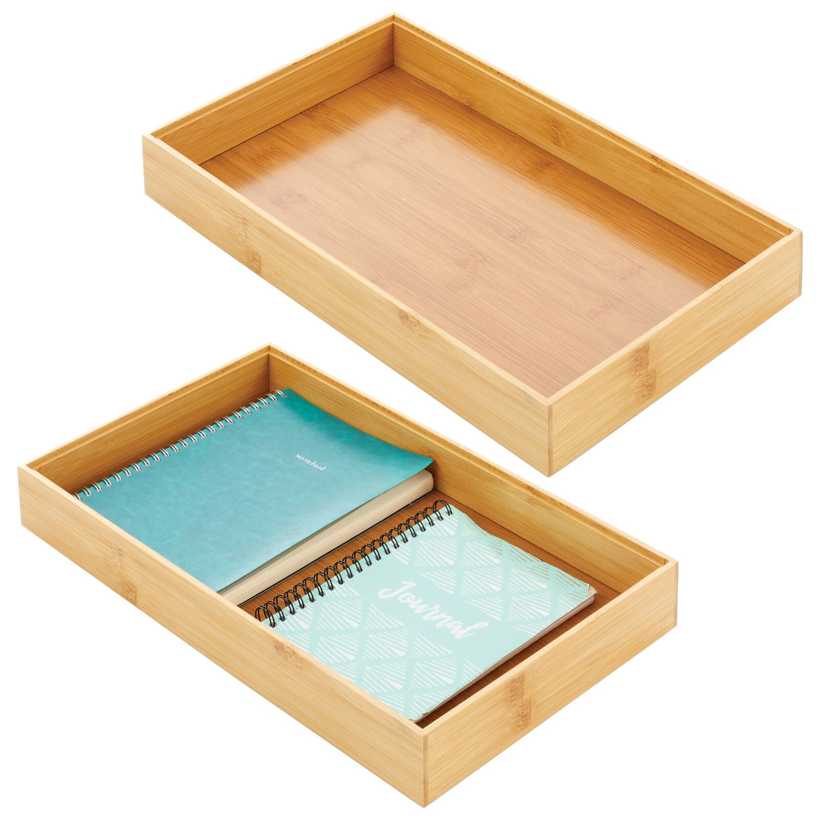 mDesign Stackable 15" Long Office Bamboo Drawer Organizer, 2 Pack