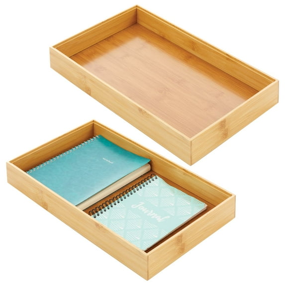 mDesign Stackable 15" Long Office Bamboo Drawer Organizer, 2 Pack, Natural Wood