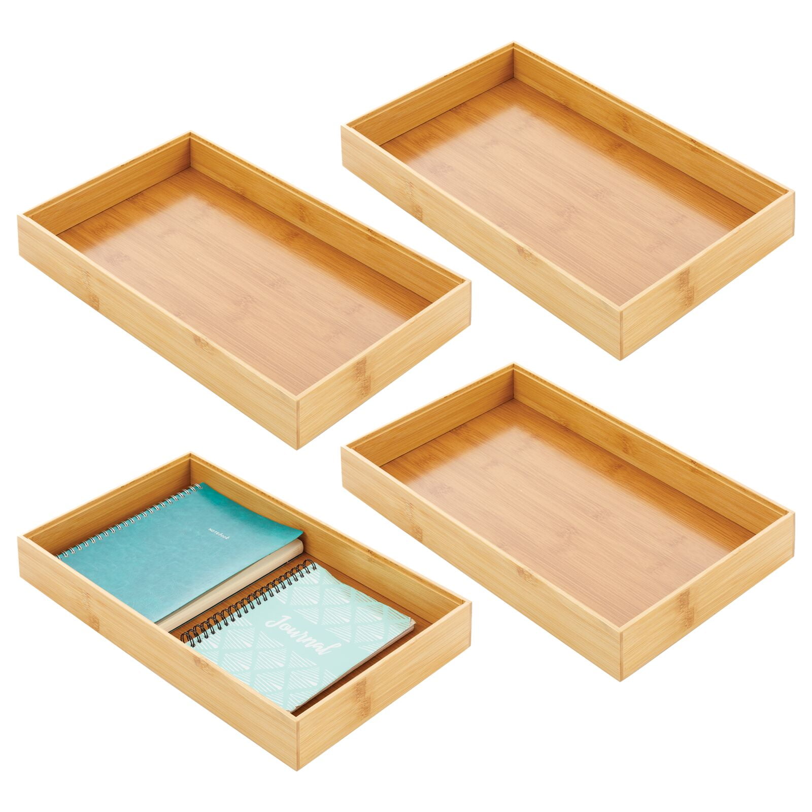 mDesign Stackable 15" Long Office Bamboo Drawer Organizer, 4 Pack