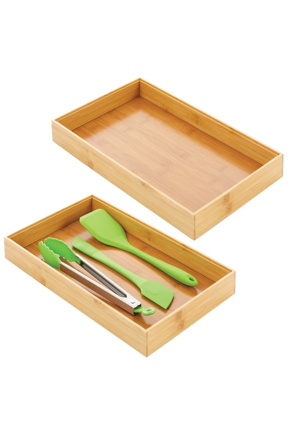 Stackable 15" Long Wooden Bamboo Drawer Organizer - 2 Pack, Natural Wood