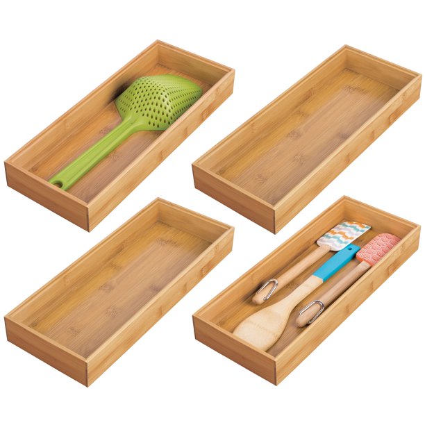 mDesign Stackable 15" Long Wooden Bamboo Drawer Organizer 4 Pack