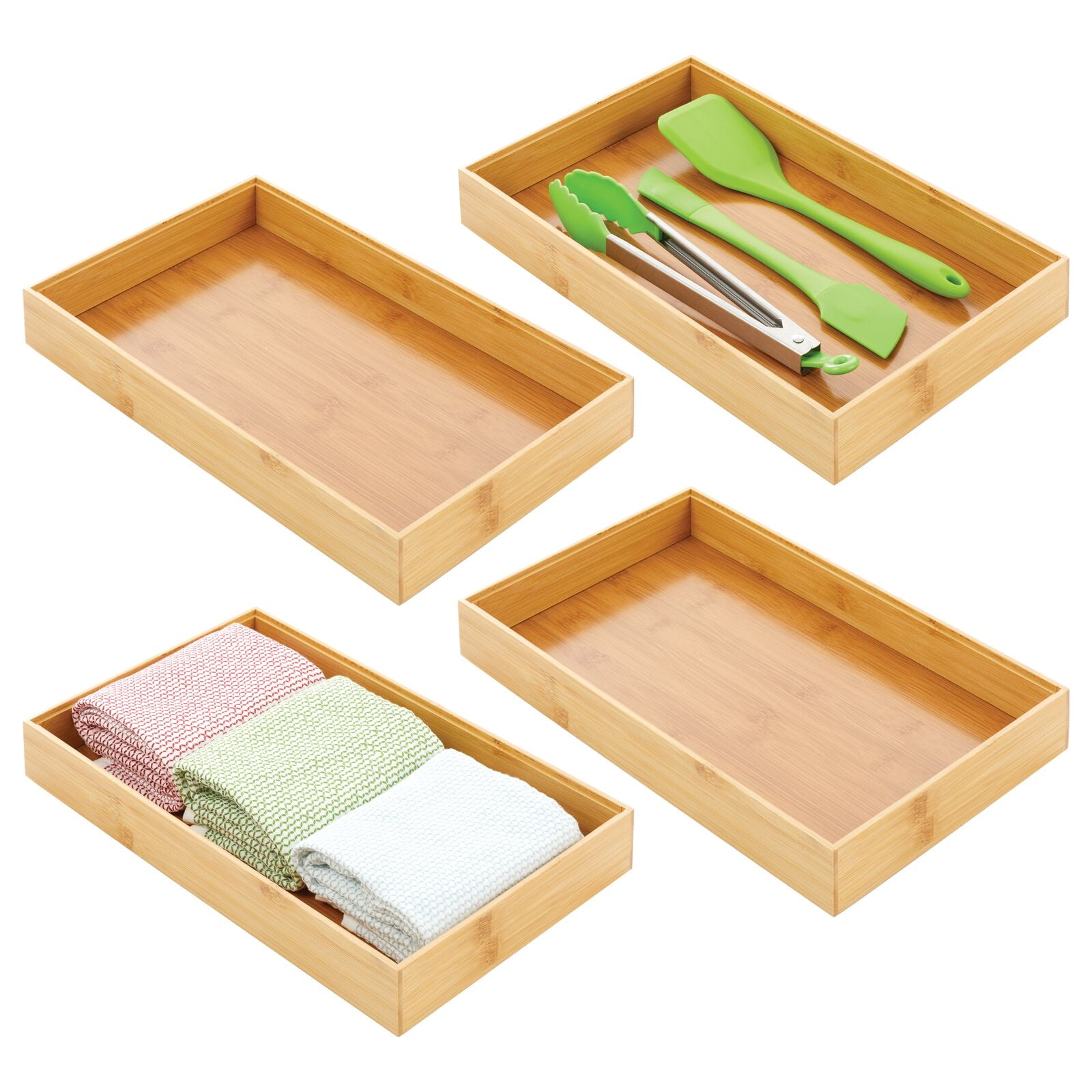 mDesign Stackable 15" Long Wooden Bamboo Drawer Organizer 4 Pack