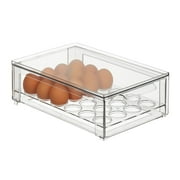 mDesign Stackable Egg Storage Box with Sliding Pull-Out Drawer and Handle, Clear
