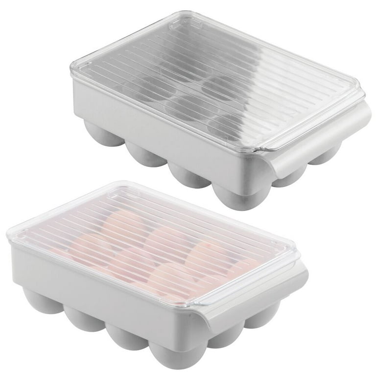 mDesign Plastic Egg Storage Tray Holder for Refrigerator, 12 Eggs, 2 Pack, Clear