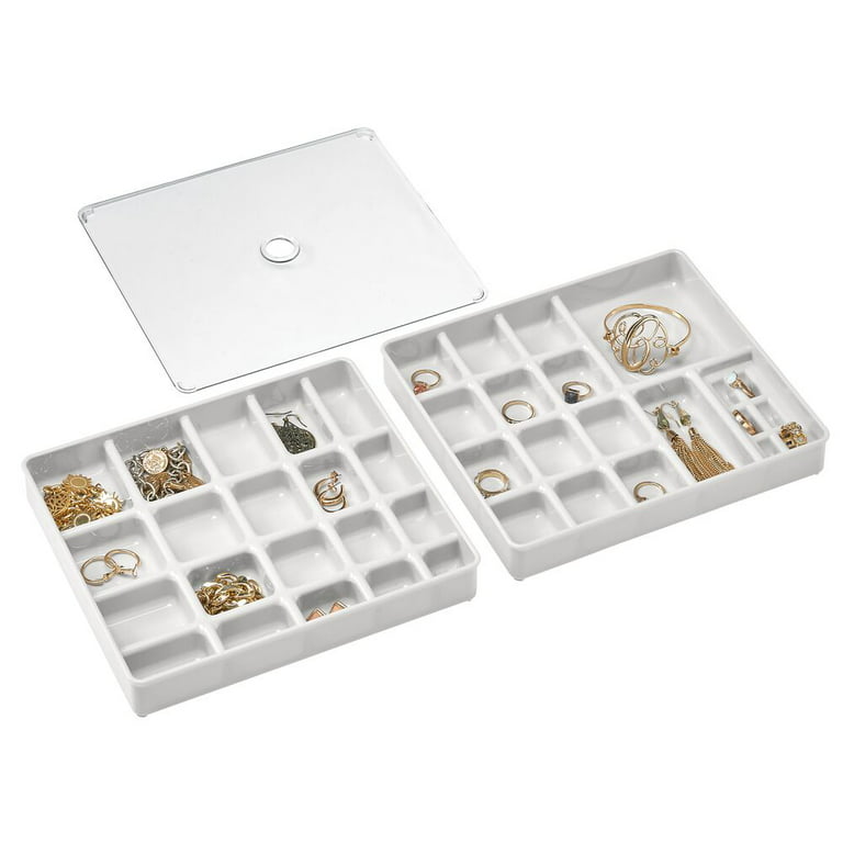 mDesign Stackable Plastic Jewelry Box, Storage Organizer, 3 Pieces - Light  Gray 