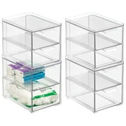 mDesign Stackable Plastic Storage Bath Bin - 2 Pull-Out Drawers, 4 Pack, Clear
