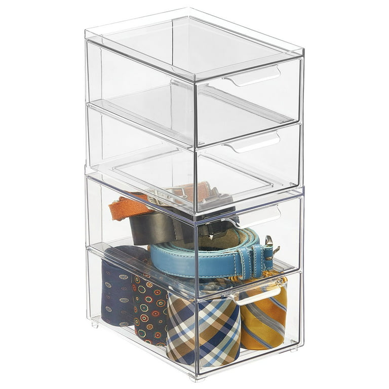 mDesign Stackable Plastic Storage Closet Bin - 2 Pull-Out Drawers