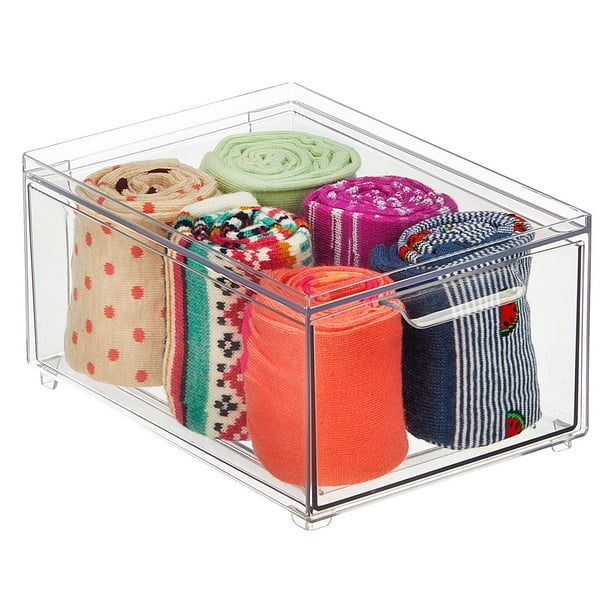 mDesign Stackable Plastic Storage Closet Bin Boxes with PullOut