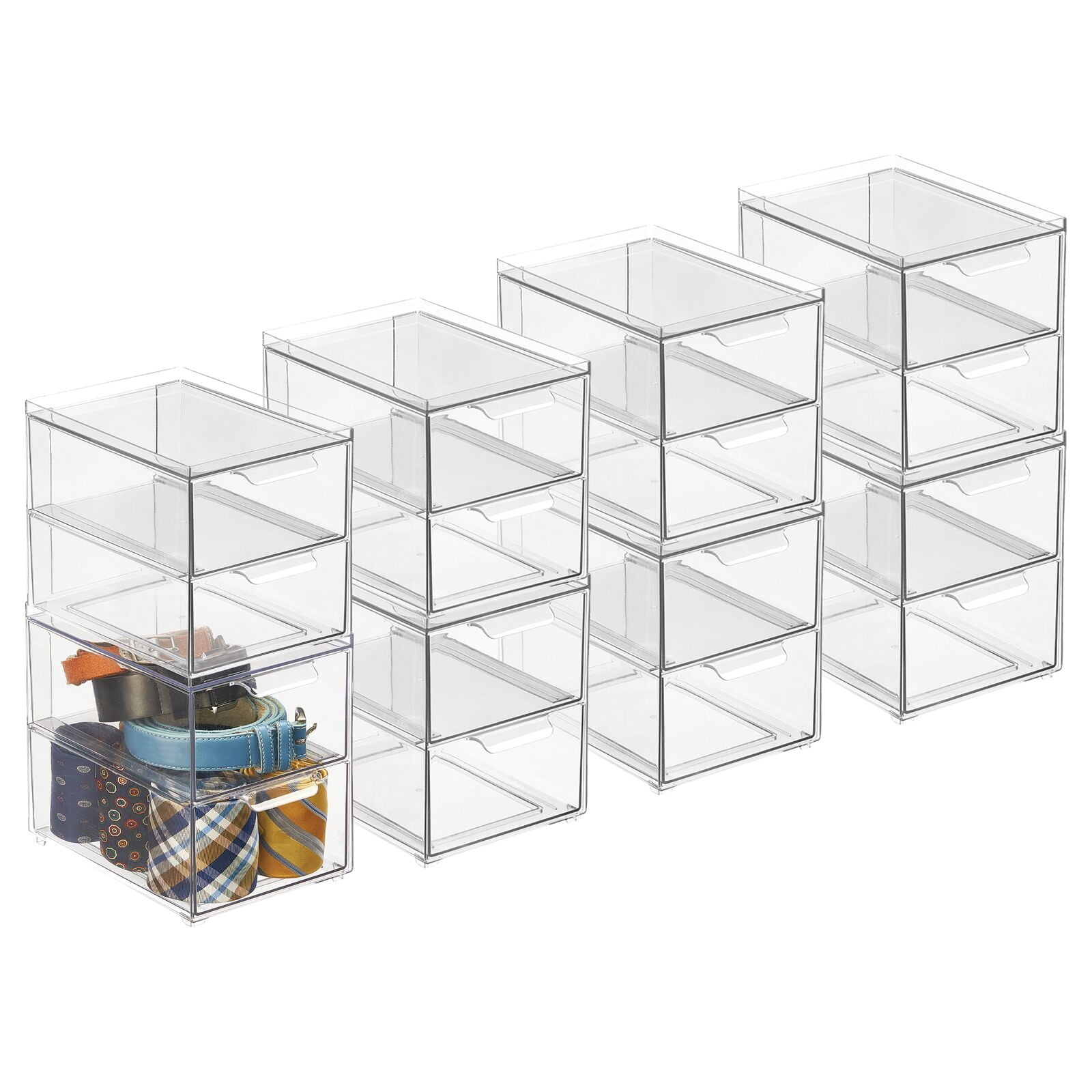 mDesign Stackable Storage Containers Box with 2 PullOut Drawers