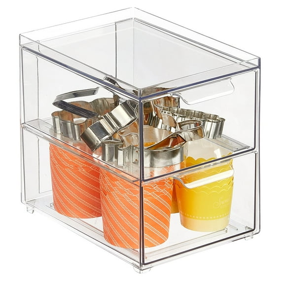 mDesign Stacking Plastic Storage Kitchen Pantry Bin - 2 Pull-Out Drawers - Clear