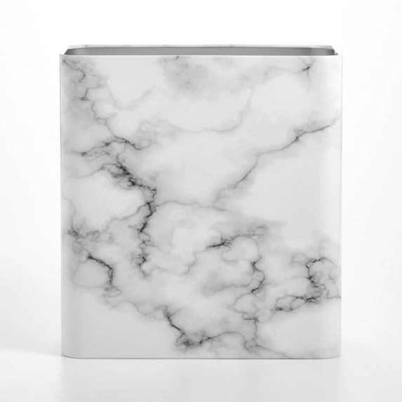 mDesign Stainless Steel Slim Rectangular 2.6 Gal/10 L Waste Basket, White Marble
