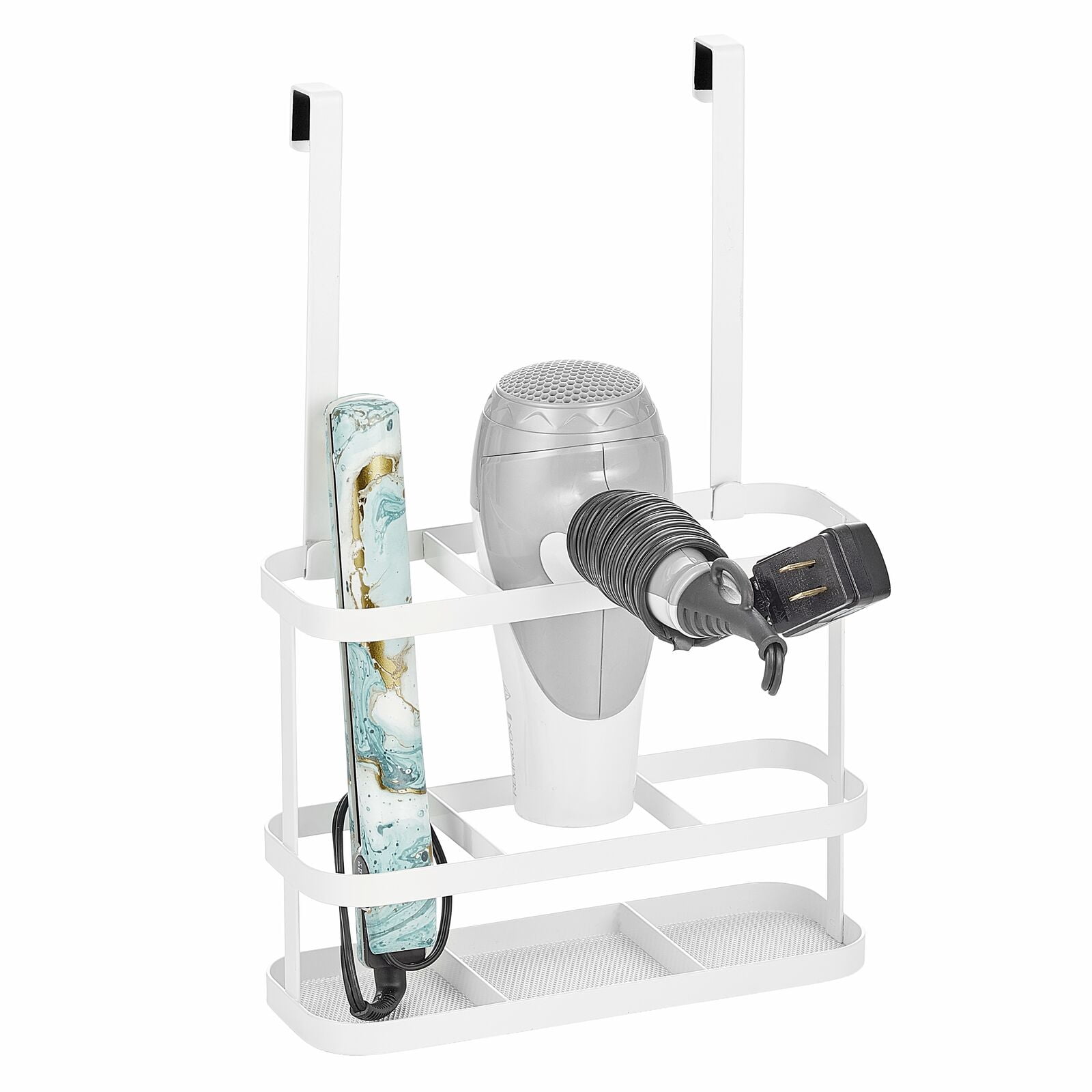 mDesign Steel Bath Over Door Hair Tool Storage Organizer Basket