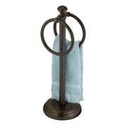mDesign Steel Bathroom Towel Rack Holder Stand with 2 Hanging Rings - Bronze