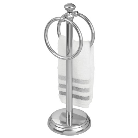 mDesign Steel Bathroom Towel Rack Holder Stand with 2 Hanging Rings - Chrome