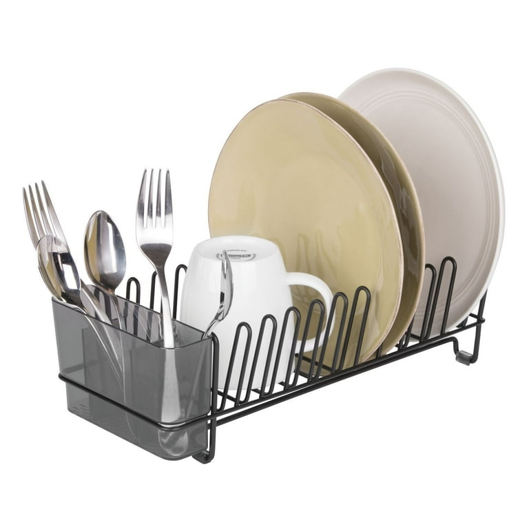 mDesign Steel Compact Modern Dish Drying Rack w/ Cutlery Tray