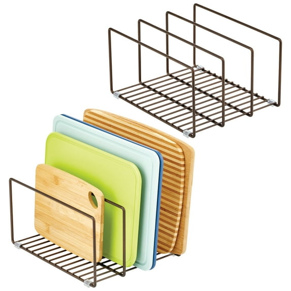 mDesign Steel Cookware Storage Organizer Rack for Kitchen - 2 Pack - Bronze