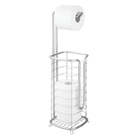 mDesign Steel Free Standing Toilet Paper Holder Stand and Dispenser - Chrome