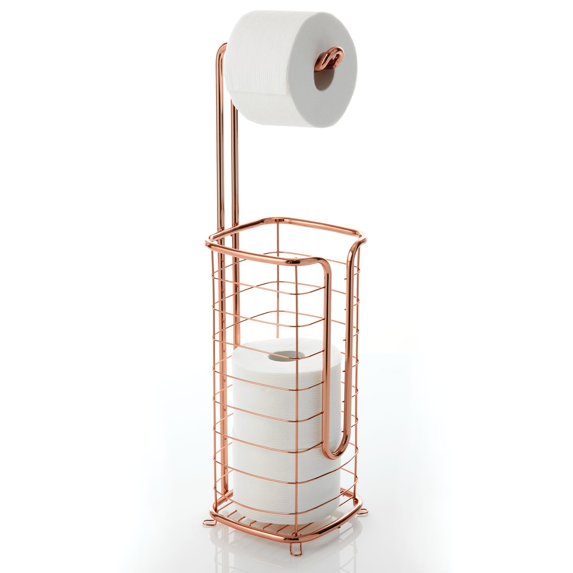 mDesign Steel Free Standing Toilet Paper Holder Stand and Dispenser - Rose Gold