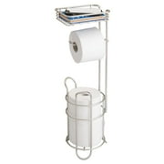 mDesign Steel Free Standing Toilet Paper Holder Stand and Dispenser - Satin