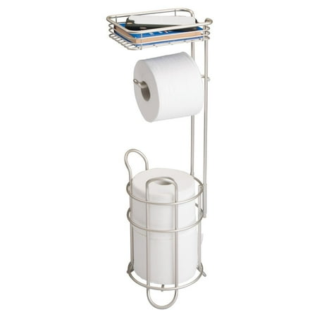mDesign Steel Free Standing Toilet Paper Holder Stand and Dispenser - Satin
