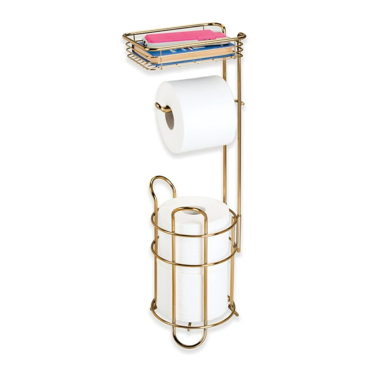 mDesign Metal Toilet Paper Stand Holder/Dispenser - Holds 4 Rolls - Soft Brass