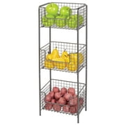 mDesign Steel Freestanding 3-Tier Kitchen Organizer Tower - Baskets, Dark Gray