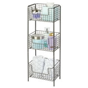 mDesign Steel Freestanding 3-Tier Storage Organizer Tower, Baskets - Dark Gray
