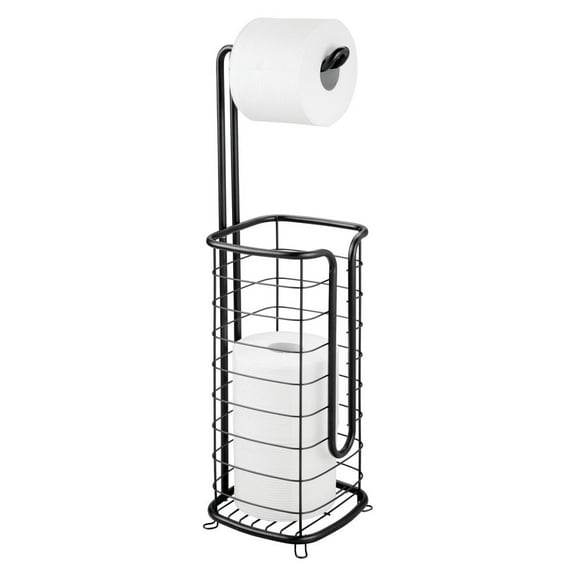mDesign Steel Freestanding Toilet Paper Holder Stand and Dispenser - Black