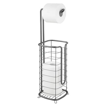 mDesign Steel Freestanding Toilet Paper Holder Stand and Dispenser - Dark Gray