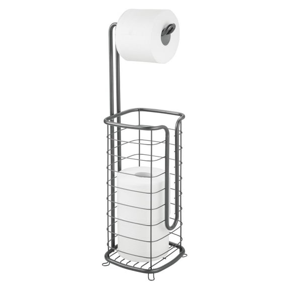 mDesign Steel Freestanding Toilet Paper Holder Stand and Dispenser - Dark Gray